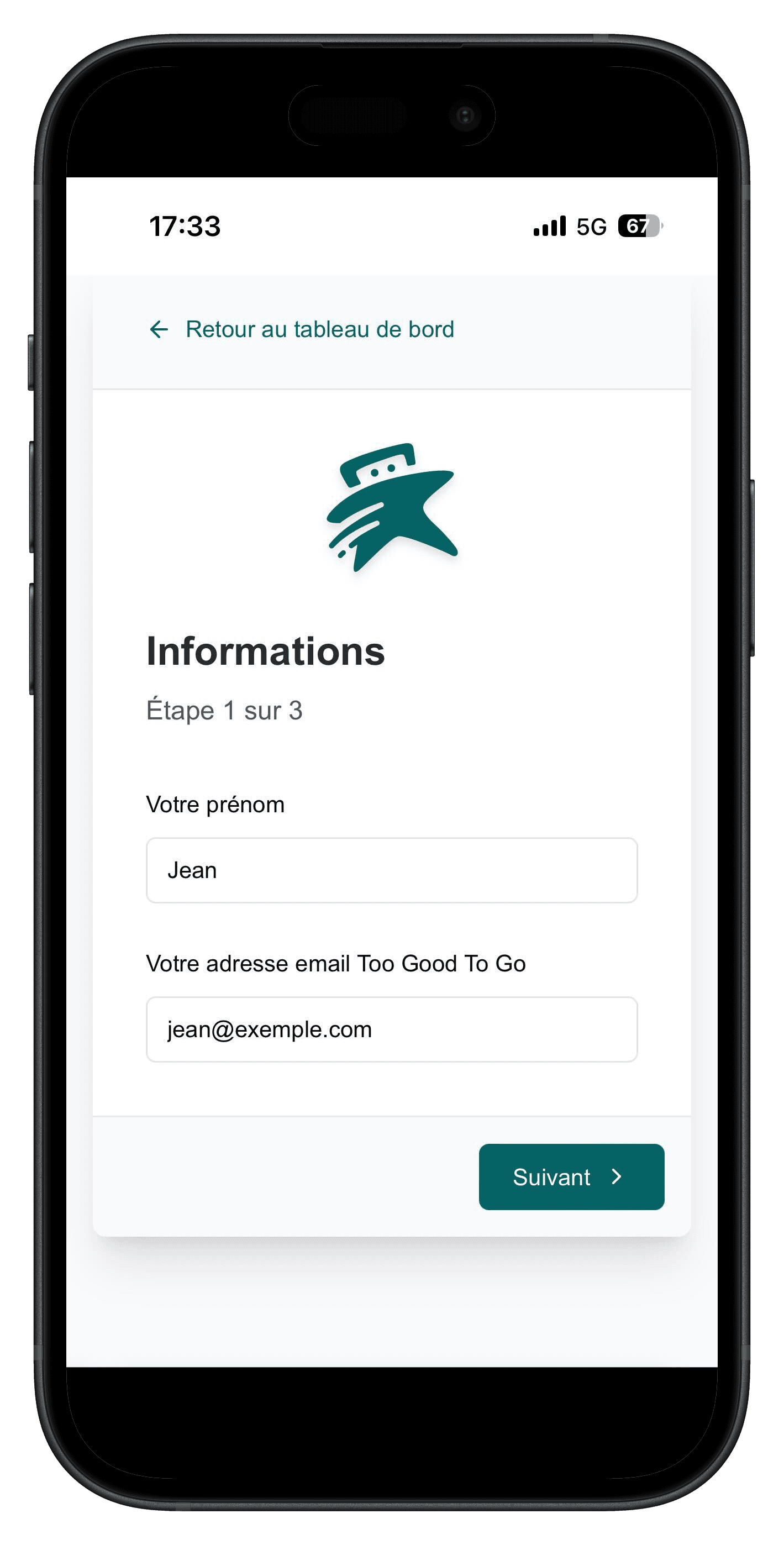 Capture d'écran de la connexion du compte Too Good To Go