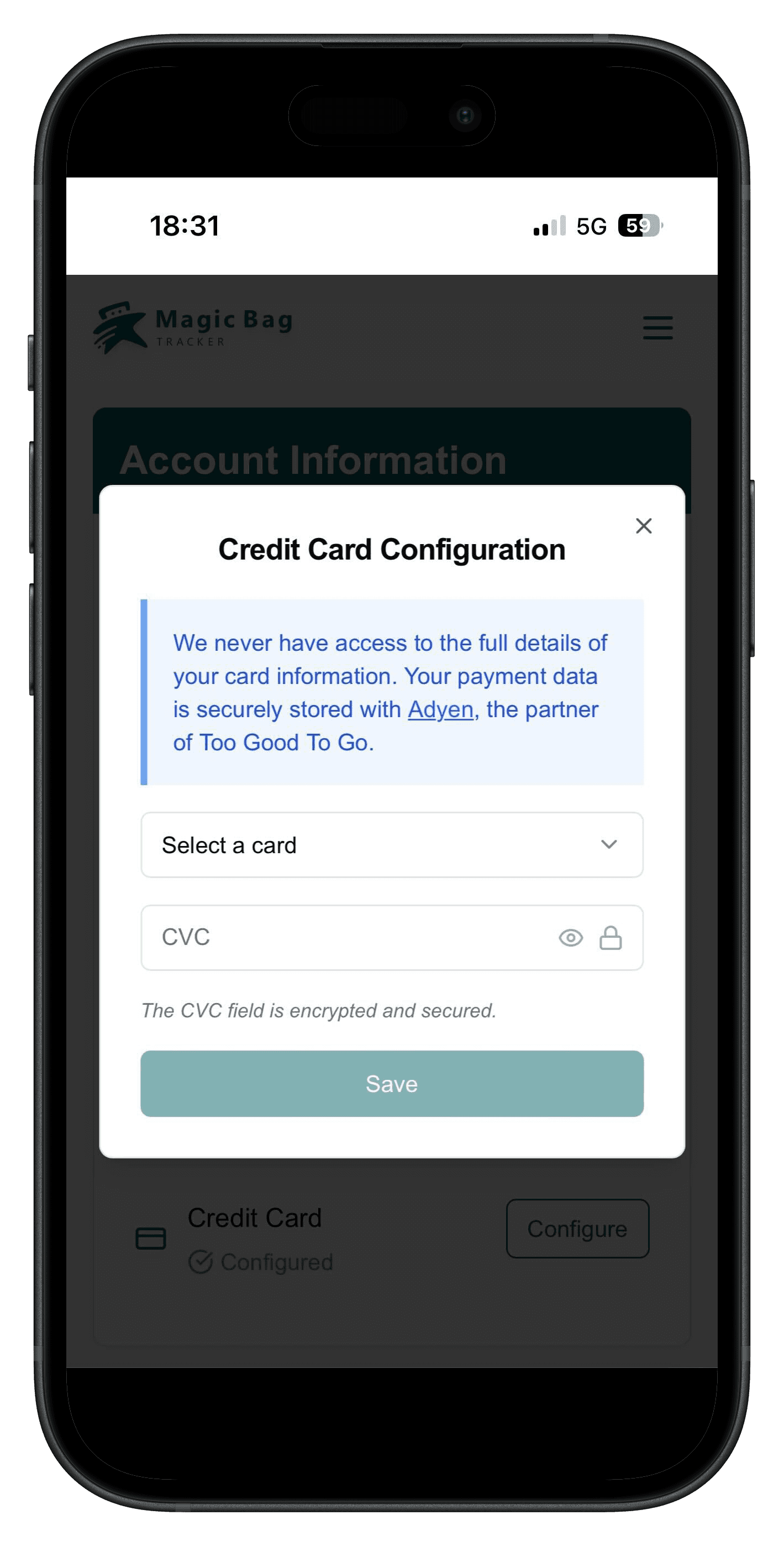 Screenshot der Einrichtung der Zahlungsmethode