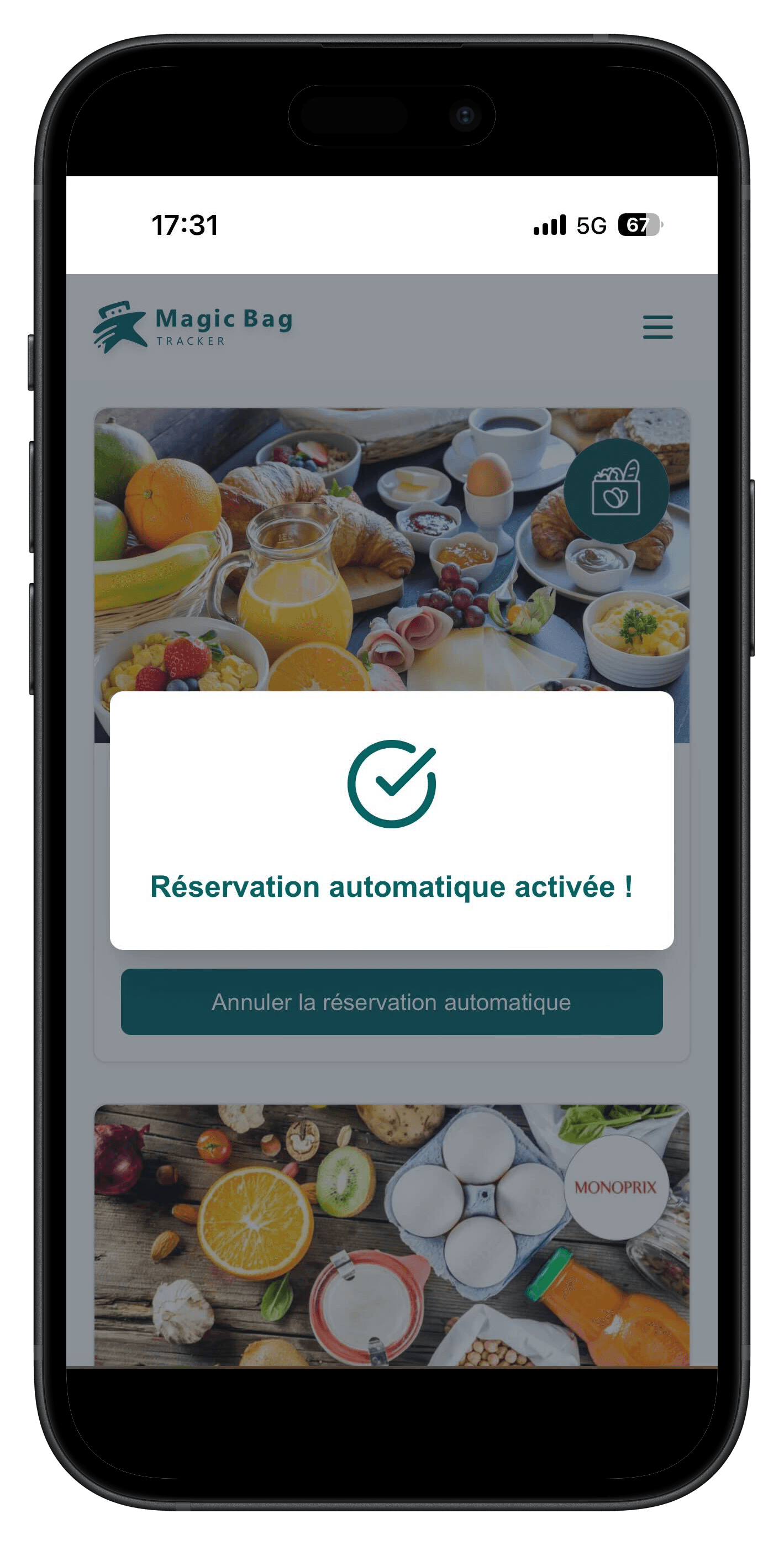 Capture d'écran montrant comment activer la réservation automatique sur un panier